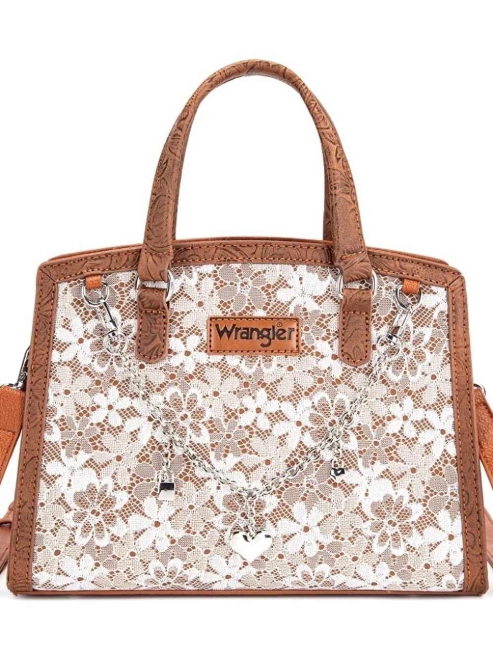 Wrangler Western Chic Lace with Chain Charm Satchel/Crossbody Bag Brown